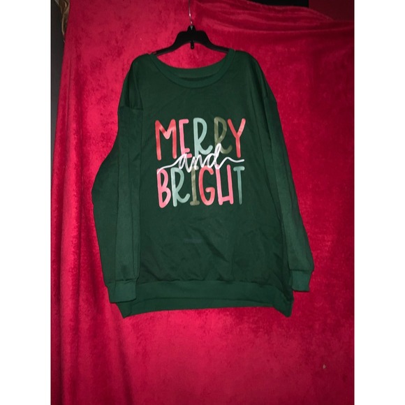 SHEIN Womens 5XL Merry and Bright Christmas Holiday Green Sweatshirt - Picture 1 of 2